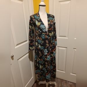 LULAROE MULTICOLORED FLORAL LONG CARDIGAN,  SIZE XS